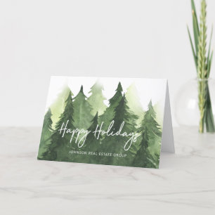 Cartes Pour Fêtes Annuelles Aquarelle Pine verte arbres Business Happy