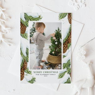 Cartes Pour Fêtes Annuelles Aquarelle Pinecones neige Photo de Noël