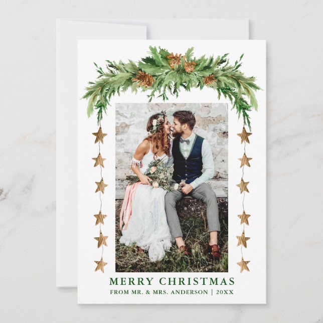 Cartes Pour Fêtes Annuelles Aquarelle Pines Boho Noël Nouveau Couple (Devant)