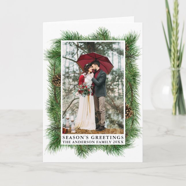 Cartes Pour Fêtes Annuelles Aquarelle Pines Bonnes Fêtes de cadre pliées (Devant)
