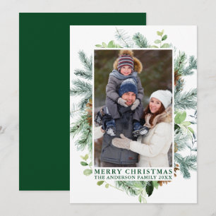 Cartes Pour Fêtes Annuelles Aquarelle Pines Cadre Vert Joyeux Noël