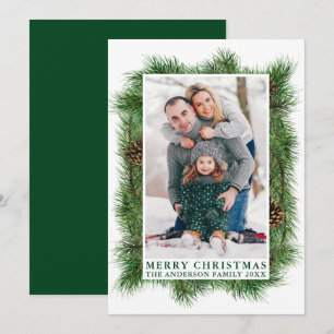 Cartes Pour Fêtes Annuelles Aquarelle Pines Cadre Vert Joyeux Noël