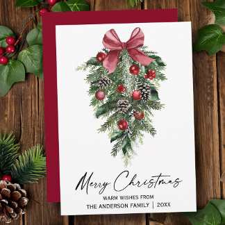 Cartes Pour Fêtes Annuelles Aquarelle Pines Calligraphie Encre Noël Rouge