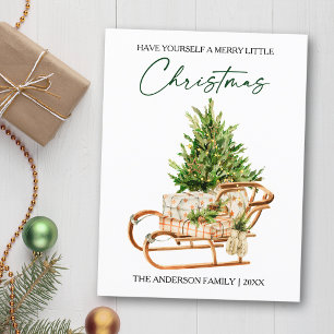 Cartes Pour Fêtes Annuelles Aquarelle Pines Sleigh Calligraphie Encre Vacances