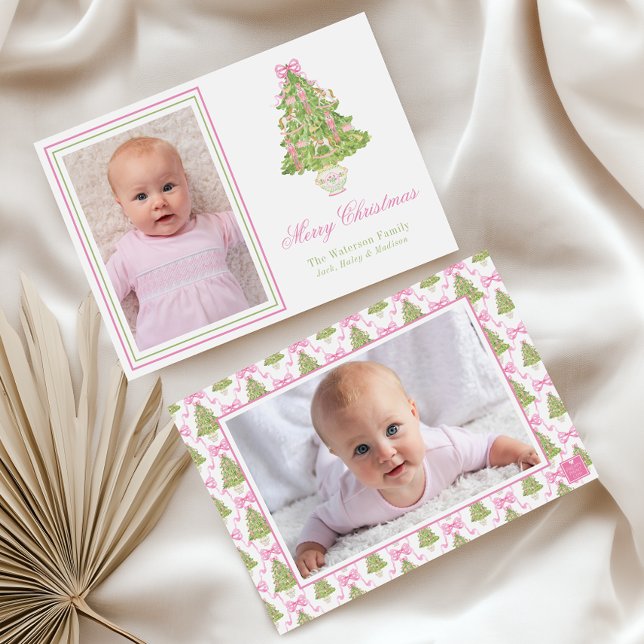 Cartes Pour Fêtes Annuelles Aquarelle Pink Nutcracker Arbre de Noël (Créateur téléchargé)