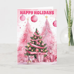 Cartes Pour Fêtes Annuelles Aquarelle Pink sapin de Noël Joyeux vacances