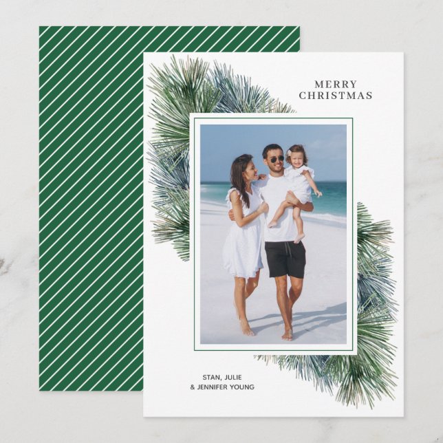 Cartes Pour Fêtes Annuelles Aquarelle Pins d'hiver photo de Noël (Devant / Derrière)