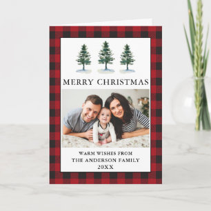 Cartes Pour Fêtes Annuelles Aquarelle Pins Photo Noël Plaid Plié