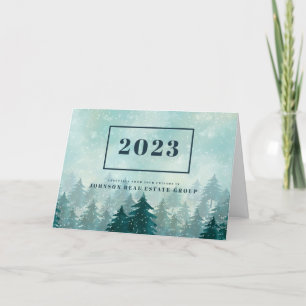 Cartes Pour Fêtes Annuelles Aquarelle pins verts   Salutations du Nouvel An