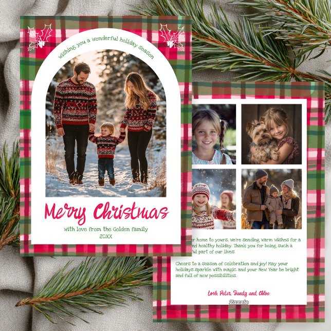 Cartes Pour Fêtes Annuelles Aquarelle Plaid Christmas Custom Arche 5 Photo (Watercolor Plaid Christmas Custom Arch 5 Photo Holiday Card
)