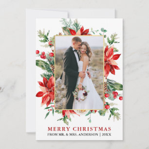 Cartes Pour Fêtes Annuelles Aquarelle Poinsettias Noël Or neuf