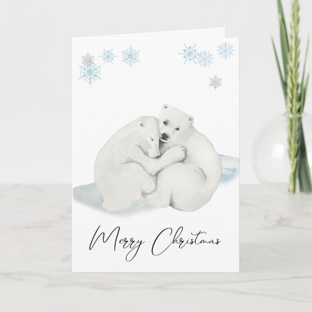 Cartes Pour Fêtes Annuelles Aquarelle Polaire Ours Cubs Joyeux Noël (Devant)