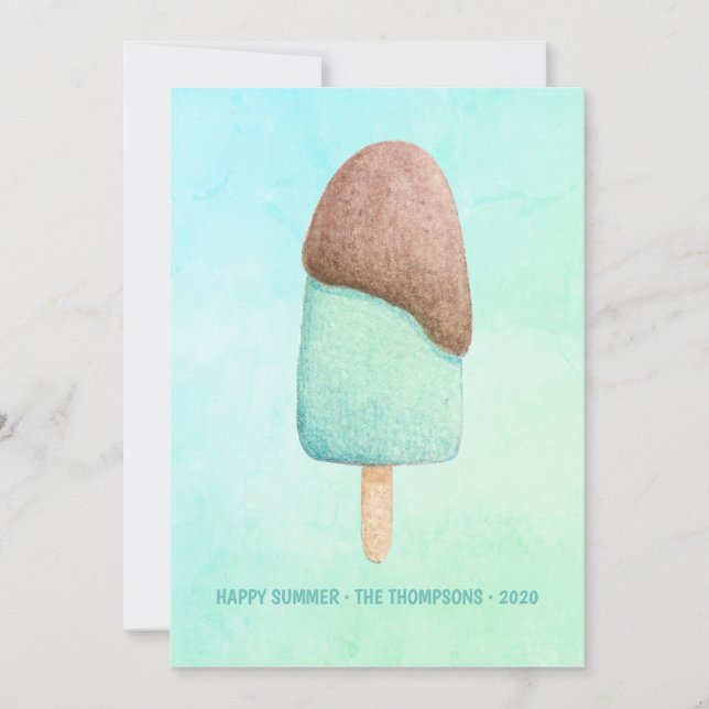 Cartes Pour Fêtes Annuelles Aquarelle Popsicle été Famille de photos Salutatio (Devant)