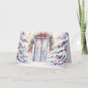Cartes Pour Fêtes Annuelles Aquarelle Porte d'hiver avec ornements de Noël