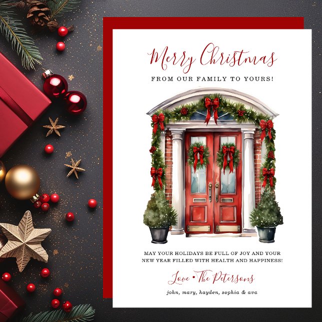 Cartes Pour Fêtes Annuelles Aquarelle Porte rouge Joyeux Noël (Créateur téléchargé)