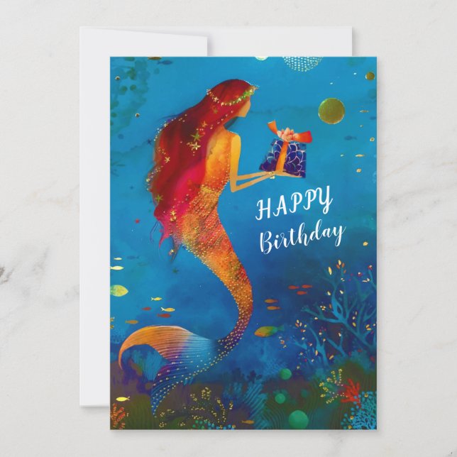 Cartes Pour Fêtes Annuelles Aquarelle Proep Blue Sea Parties scintillant Sirèn (Devant)