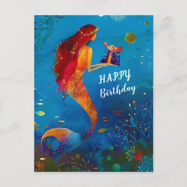 Cartes Pour Fêtes Annuelles Aquarelle Proep Blue Sea Parties scintillant Sirèn (Devant)