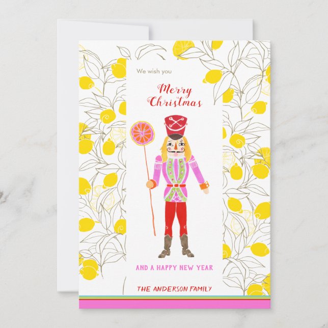 Cartes Pour Fêtes Annuelles Aquarelle Quirky Nutcracker Aime Les Citrons (Devant)