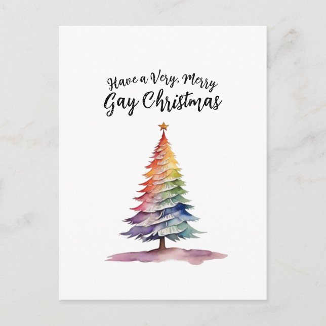 Cartes Pour Fêtes Annuelles Aquarelle Rainbow Christmas Tree Gay (Devant)