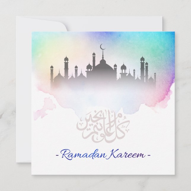 Cartes Pour Fêtes Annuelles Aquarelle Ramadan Kareem  (Devant)