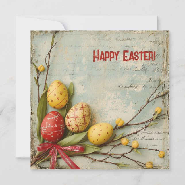 Cartes Pour Fêtes Annuelles Aquarelle rétro rouge et jaune OEufs de Pâques (Devant)