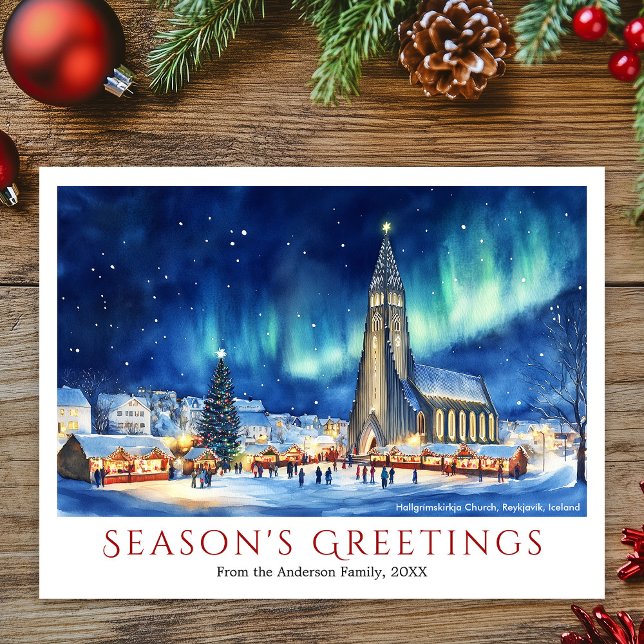 Cartes Pour Fêtes Annuelles Aquarelle Reykjavik Islande Voyage Noël (Watercolor Reykjavik Iceland Travel Christmas Holiday Postcard)