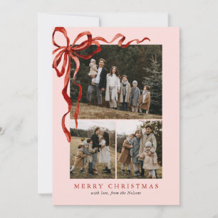 Cartes Pour Fêtes Annuelles Aquarelle rose élégant Bow rouge Noël 4 Photo