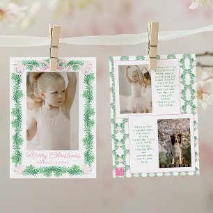 Cartes Pour Fêtes Annuelles Aquarelle rose et vert Noël Garland Photo