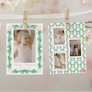 Cartes Pour Fêtes Annuelles Aquarelle rose et vert Noël Garland Photo