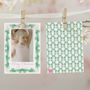 Cartes Pour Fêtes Annuelles Aquarelle rose et vert Noël Garland Photo