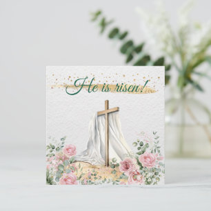 Cartes Pour Fêtes Annuelles Aquarelle Rose Eucalyptus Il Est Ressuscité Christ