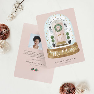 Cartes Pour Fêtes Annuelles Aquarelle rose Festif Porte Globe des neiges