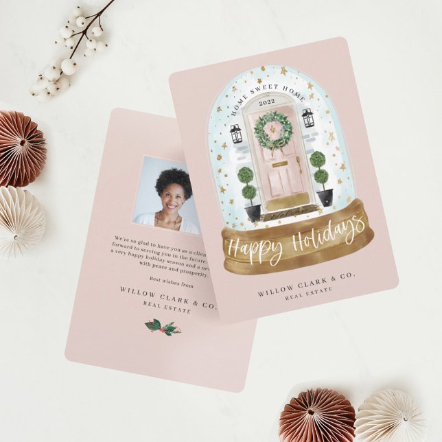 Cartes Pour Fêtes Annuelles Aquarelle rose Festif Porte Globe des neiges (Créateur téléchargé)
