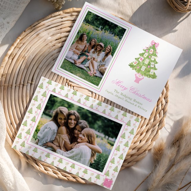 Cartes Pour Fêtes Annuelles Aquarelle rose Mahjong Arbre de Noël Photo (Créateur téléchargé)