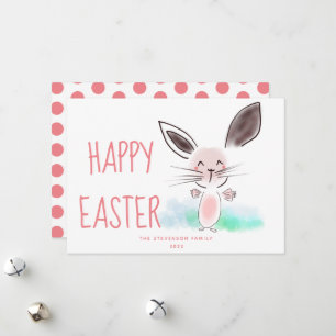 Cartes Pour Fêtes Annuelles Aquarelle rose mignonne lapin Joyeux Pâques