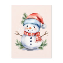 Aquarelle rose mignonne Noël Snowman