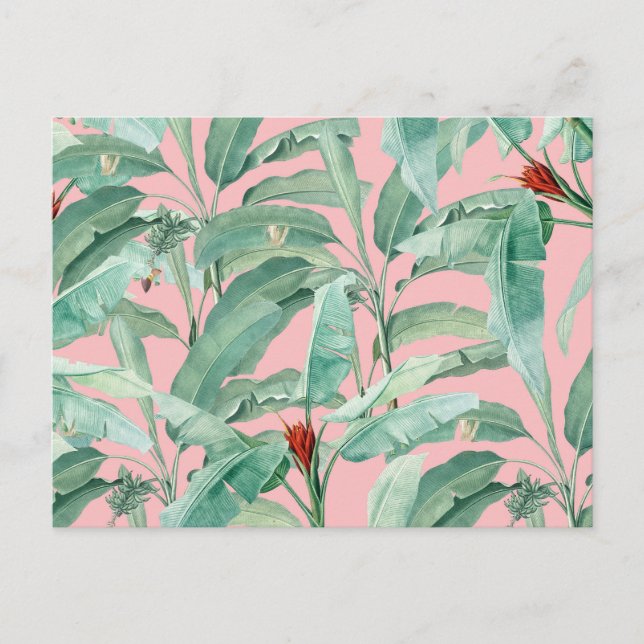 Cartes Pour Fêtes Annuelles Aquarelle rose moderne Tropical Banana Palm Feuill (Devant)