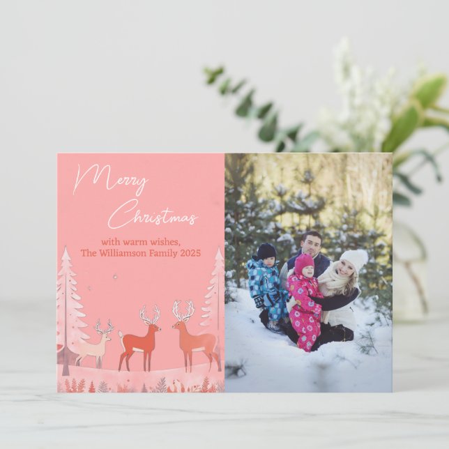 Cartes Pour Fêtes Annuelles Aquarelle rose vif moderne Noël (Debout devant)