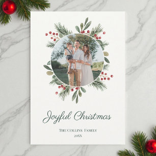 Cartes Pour Fêtes Annuelles Aquarelle rouge Bow Holly Berries Photo Noël