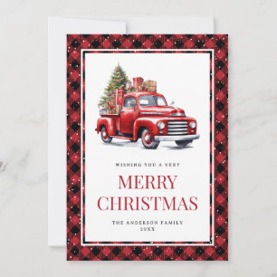 Cartes Pour Fêtes Annuelles Aquarelle Rouge Camion Buffalo Platiné Noël
