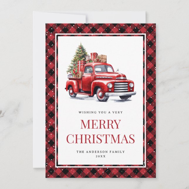 Cartes Pour Fêtes Annuelles Aquarelle Rouge Camion Buffalo Platiné Noël (Devant)