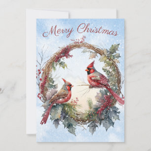 Cartes Pour Fêtes Annuelles Aquarelle rouge cardinale Oiseau Noël d'hiver