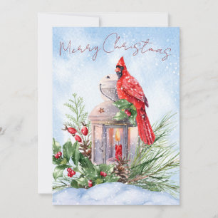 Cartes Pour Fêtes Annuelles Aquarelle rouge cardinale Oiseau Noël d'hiver