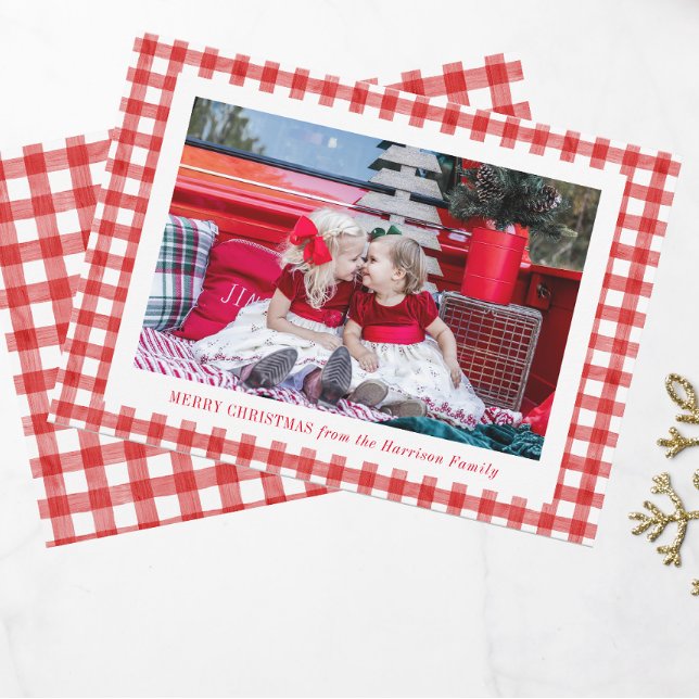 Cartes Pour Fêtes Annuelles Aquarelle Rouge En vichy photo Noël (Créateur téléchargé)