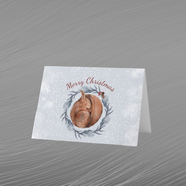 Cartes Pour Fêtes Annuelles Aquarelle rouge Noël écureuil pin (Créateur téléchargé)