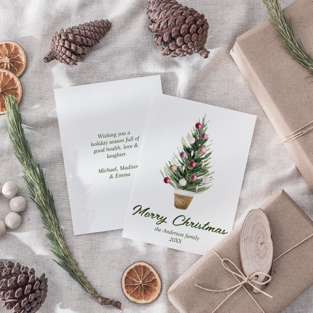 Cartes Pour Fêtes Annuelles Aquarelle Rouge Ornement Arbre Joyeux Noël (Créateur téléchargé)