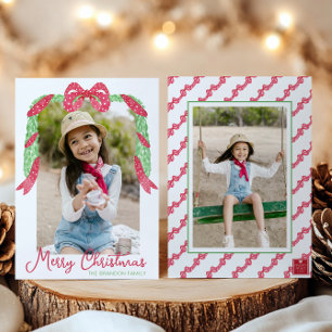 Cartes Pour Fêtes Annuelles Aquarelle Rouge Polka Dot Bow Swap Photo de Noël