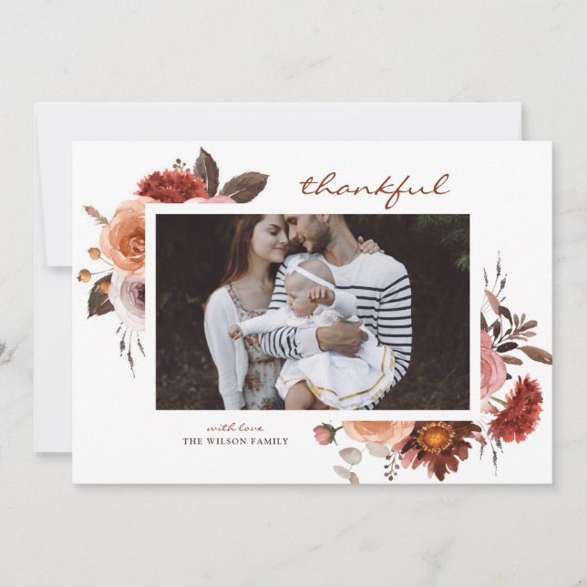 Cartes Pour Fêtes Annuelles Aquarelle rustique Bouquet floral Thanksgiving (Devant)