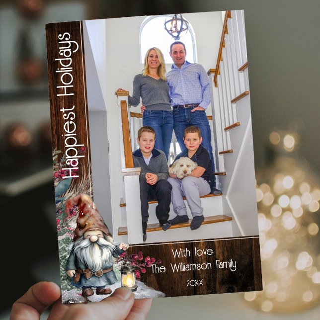 Cartes Pour Fêtes Annuelles Aquarelle rustique Photo Gnome de Noël (Créateur téléchargé)