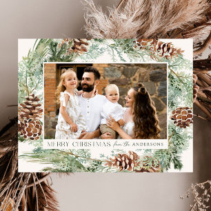 Cartes Pour Fêtes Annuelles Aquarelle rustique Pine Cône Wreath 2 Photo
